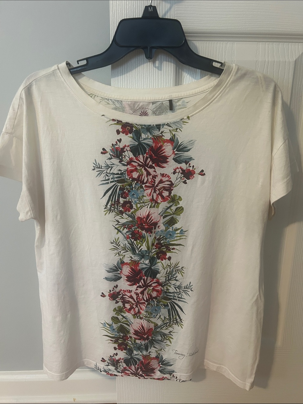 Tommy Bahama Cream Tee with Red Floral Center Panel